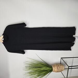 Zara Black Ribbed Midi Dress with Short Sleeves‎ XL
